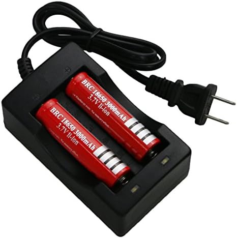 2 Pcs 18650 3000mAh 3.7V Li-ion Rechargeable Red Batteries and Smart Wired 18650 Li-ion Battery Charger for Flashlight Torch，Camera，Watch，Headlight，Headlamp
