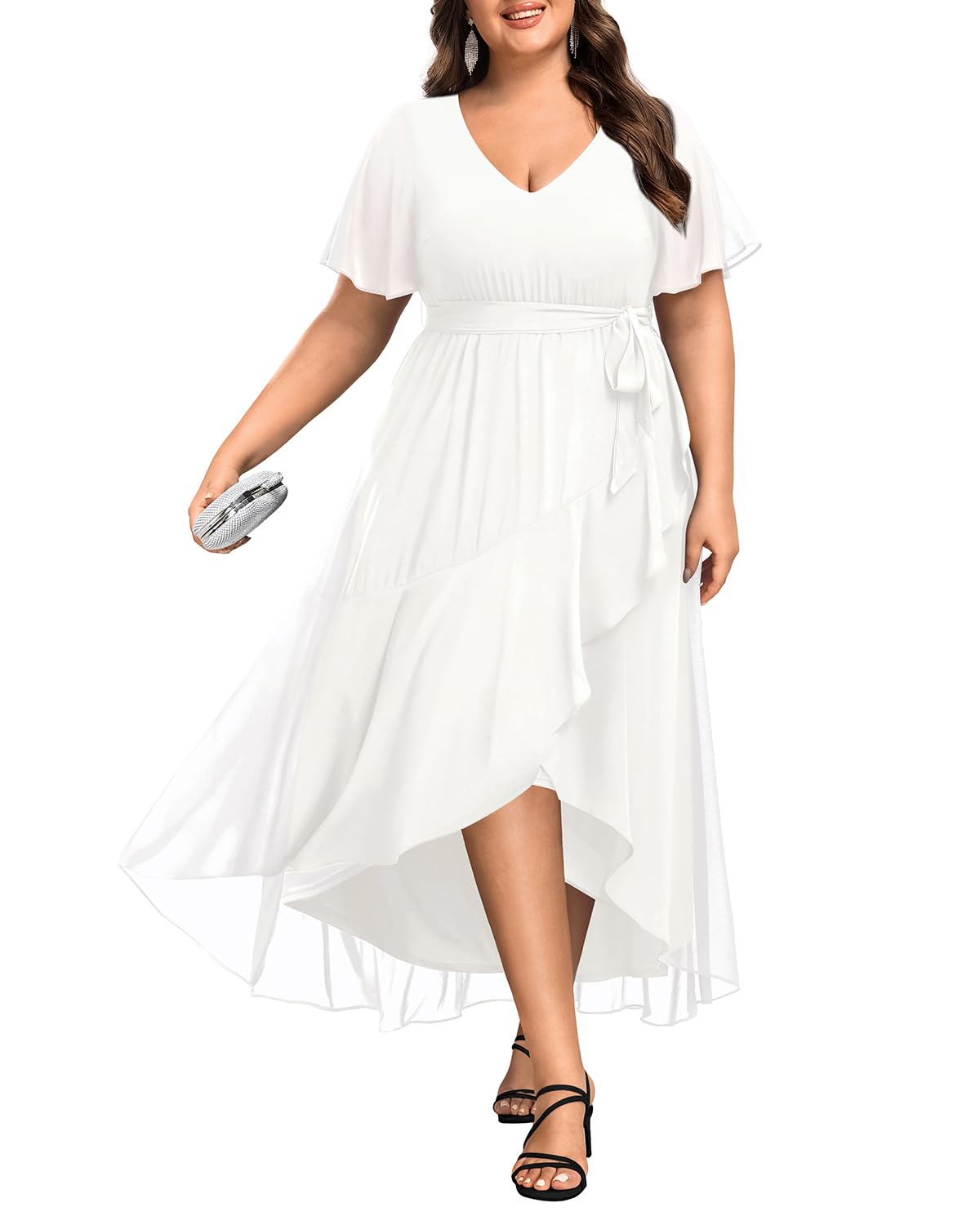 Photo 1 of Talisea Plus Size Simple Wedding Maxi Dress for Bride High Low White Gown Formal Flowy high Low Long Dresses Party Gown