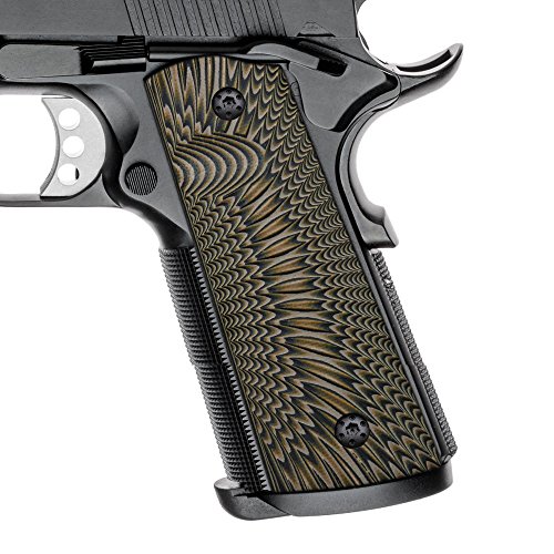 Cool Hand 1911 Grips, Magwell Cut , Full Size(Government/Commander), Sunburst Texture,G10, Ambi Safety Cut Coyote Color