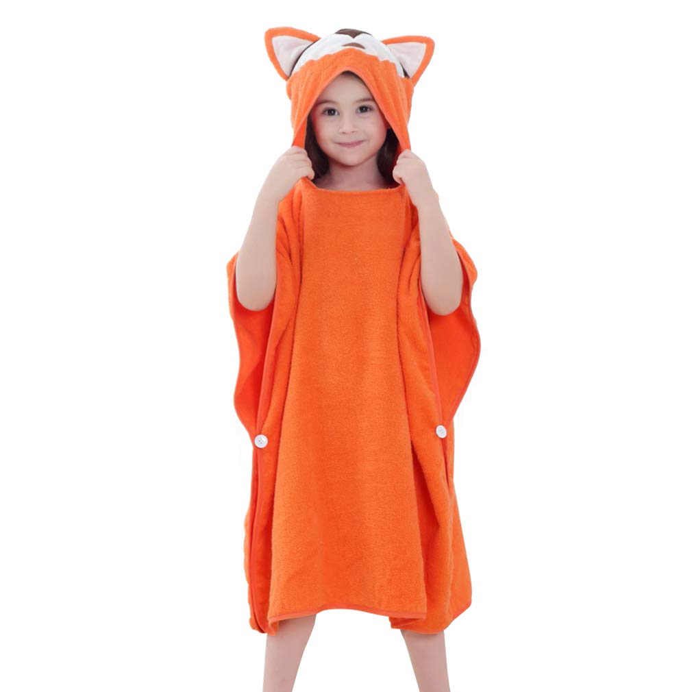 COOKY.D Unisex Baby Girls Boys Poncho Bath Towel Hooded Bath Robe for 0-6 Years Old, 70 x 70cm, Orange Fox