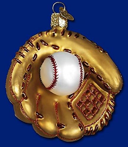 Baseball Mitt Glass Blown Ornament for Christmas Tree, Handcrafted Holiday Decoration, Sport Collection