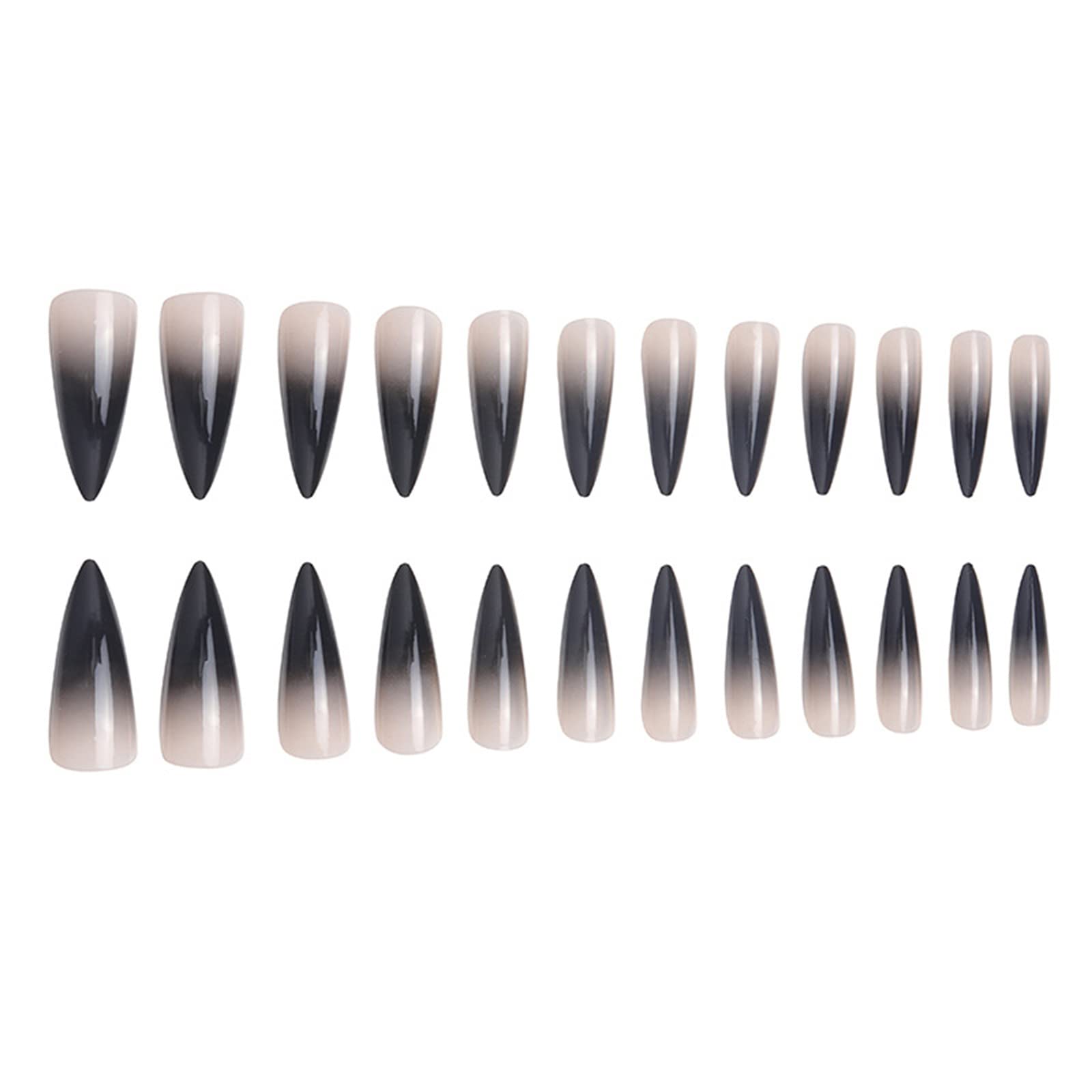 SINHOT Stiletto Press on Nails Extra Long Fake Nails with Glue Glossy False Nails with Black Gradient Designs Full Cover Almond Acrylic Nails 24pcs - Image 3
