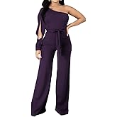 CuteCherry Women Elegant Jumpsuits For Elegant One Sleeve Sexy Straight Long Pants Rompers With Pockets