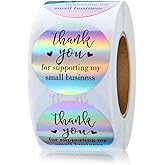 500Pcs Thank You Roll Stickers,1.5 inch Holographic Rainbow Thank You Stickers, Round Self-Adhesive Labels for Small Business