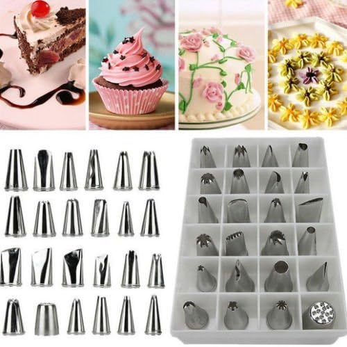 24 Pcs Icing Piping Nozzles Pastry Tips Cake Sugarcraft Decorating Set Of Tools