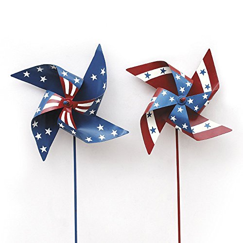 YK Decor 2pcs Patriotic Stars and Stripes American Flag Pin Wheels Wind Spinners 4th of July Yard Garden Decor