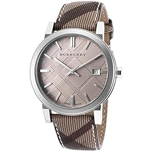 Image of Burberry Embossed Beige Dial Stainless Steel Leather Quartz Ladies Watch BU9029