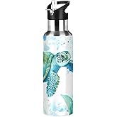 Sea Turtles Teal Water Bottle with Straw Lid Kids Insulated Stainless Steel Water Flask Sports, 20 Oz Hot Cold