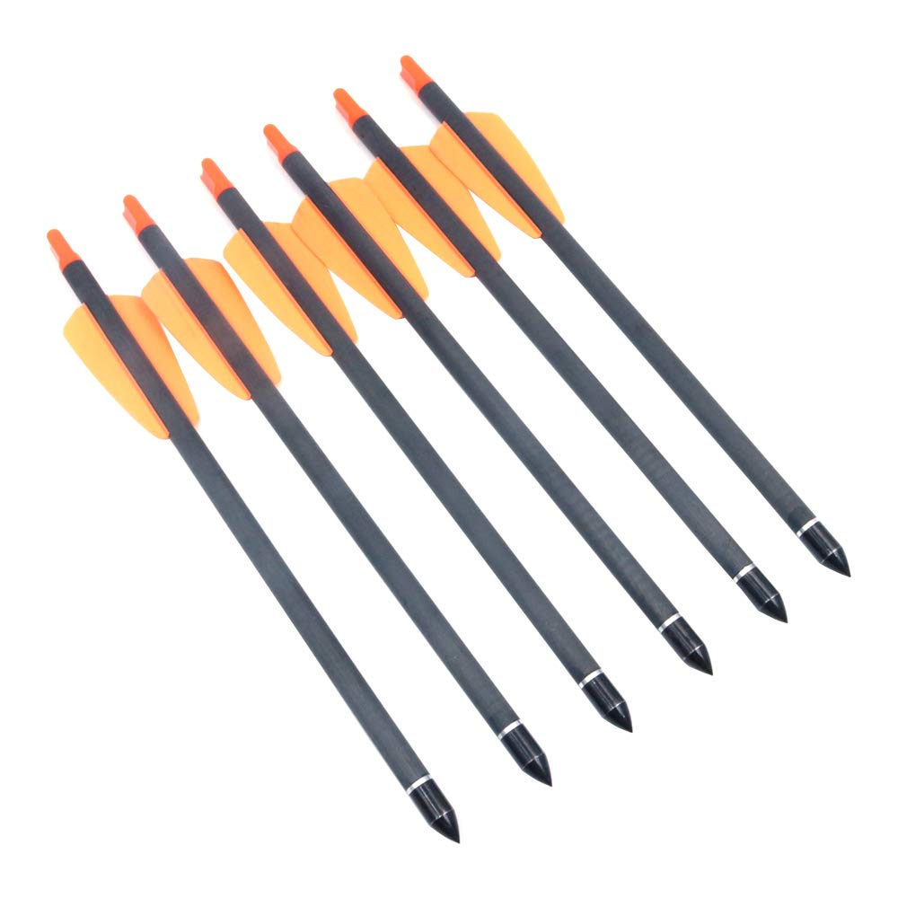 Namvo 6pcs 7.5Inch Orange Feather Pure Carbon Bolt, 2 Inch Drop Feather Arrow with Replaceable Head for Compound And Recurve Bow