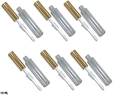 6 Empty Plastic Clear Lip Gloss Bottle 10ML Tube with Metal Cap