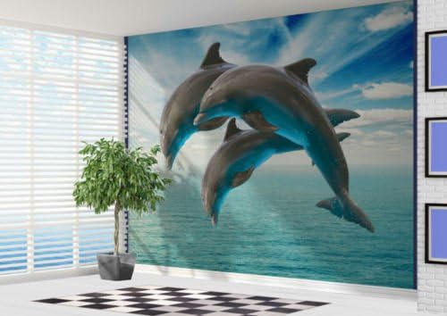 Beautiful Close Up Dolphins Jumping Diving Wallpaper Wall Mural - 2XL