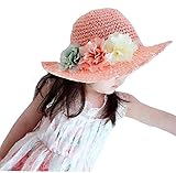 Bienvenu Girl Kids Summer Wide Brim Floppy Beach Sun Visor Hat with Flowers, Pink