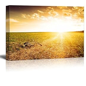 Canvas Prints Wall Art - Beautiful Scenery/Landscape Golden Dawn on Rural Road in Field | Modern Wall Decor/Home Decoration Stretched Gallery Canvas Wrap Giclee Print & Ready to Hang - 12" x 18"