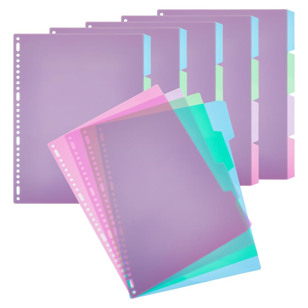 SUPERFINDINGS 4 Pack Binder Dividers 4 Part Folder Dividers A4 Plastic Blank Index Dividers Office Dividers Colorful Loose Leaf Binders Multipunched Index Page Tab Card for Planner Notebook 29x23cm