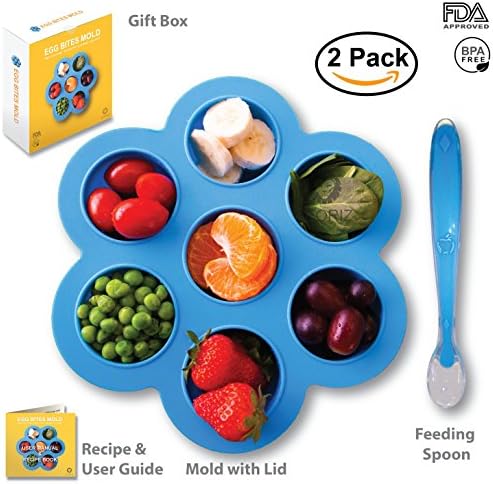 Egg Bites Mold for Instant Pot Silicone with Feeding Spoon for Baby Food Puree - Accessories Fit Instant Pot 5,6,8 qt Pressure Cooker, Reusable Freezer Tray and Storage Container with Lid