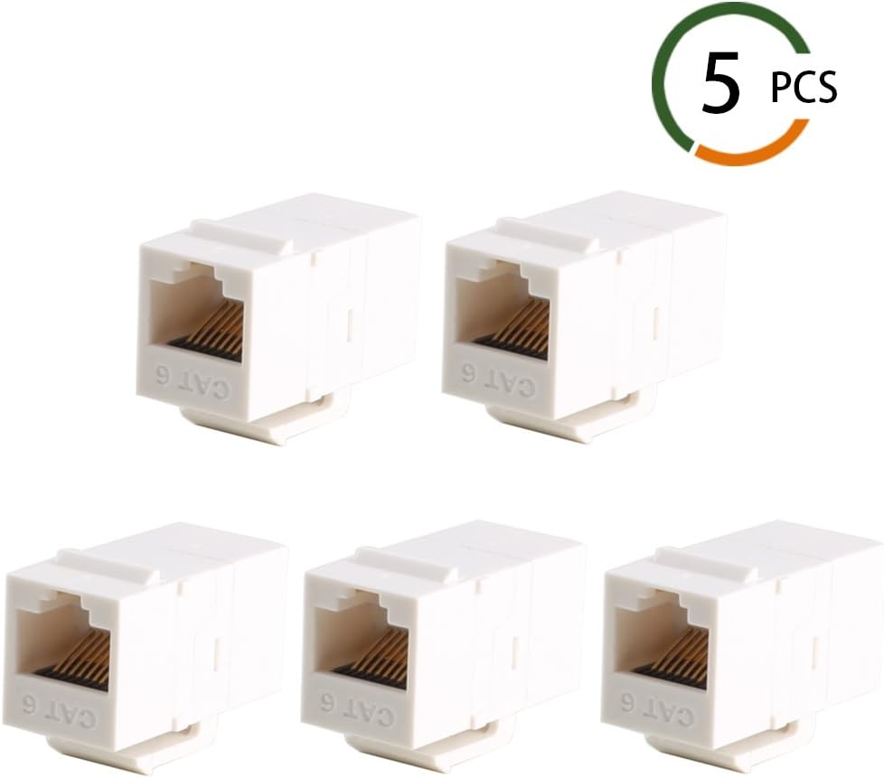 INNKER 5pcs White CAT6 Keystone Coupler RJ45 Keystone Jack Inline Coupler Female to Female for Wall Plate Outlet Panel