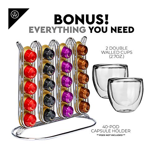 ChefWave Mini Espresso Machine - Nespresso Capsules Compatible - Programmable One-Touch 27 Oz. Water Tank, Premium Italian 20 Bar High Pressure Pump - 40 Pod Holder, 2 Double-Wall Glass Cups - Red - Thumbnail 5