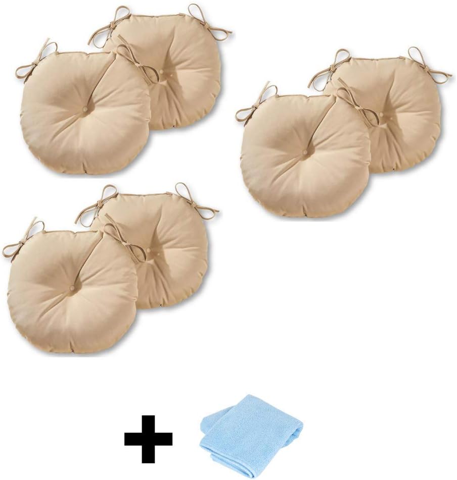 Greendale Home Fashions 15 in. Round Outdoor Bistro Chair Cushion, Set of 6, Stone + Free Cleaning Towel