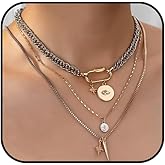 Zxcog Layered Mixed Metal Necklace for Women Silver and Gold Two Tone Necklace Chunky Paperclip Coin Pendant Necklace Stack Trendy Statement Jewelry
