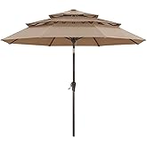 ABCCANOPY OLEFIN® 5-Year No Fading 9FT 3 Tiers Patio Umbrella, Outdoor Table Umbrella with 8 Sturdy Ribs for Deck, Backyard, Garden, Yard (Khaki)