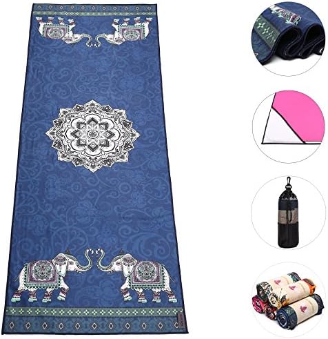 Boence Yoga Towel,100% Microfiber Yoga Mat Towel with Corner Pocket Design - Anti-Slip & Sweat Absorbent & Machine Washable 72" x 26" Print Yoga Blanket Towel - Perfect for Hot Yoga, Pilates, Fitness