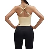 SUUKSESS Longline Padded Sports Bras Open Back Workout Spaghetti Strap Camisole Tops