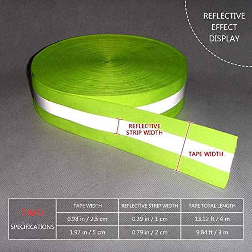 High Visibility Reflective Tape Strip, Fabric Florescent Reflective Safety Tape Sew-on Warning Safety Trim (Green, 0.98in0.39in)