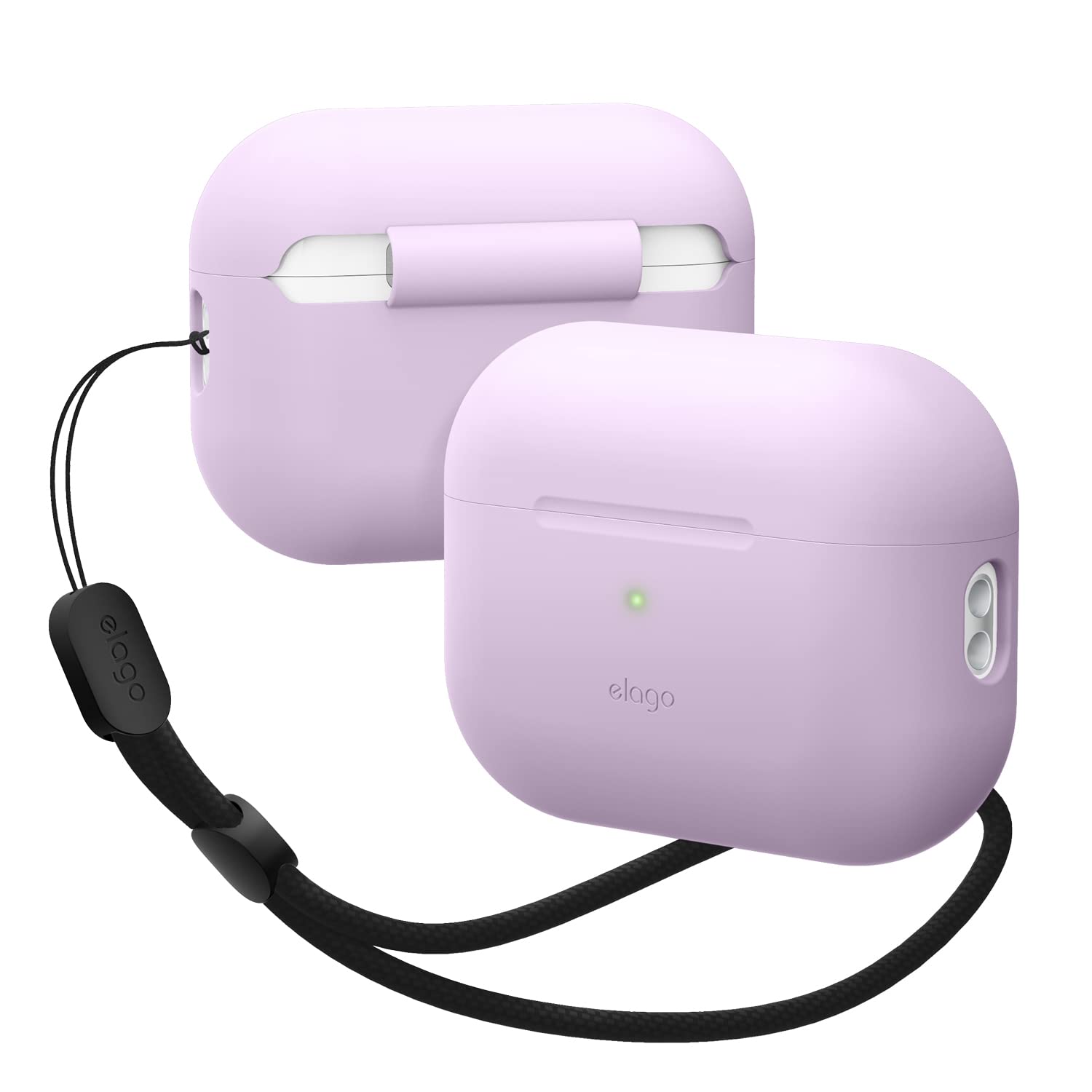 elago Silicone Case Compatible with Apple AirPods Pro 2nd Generation Case Cover Round Strap Included, Protective Case, Front LED Visible, Supports Wireless Charging (Lavender)