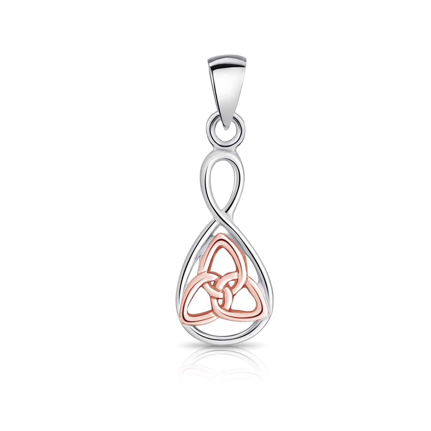 DTPsilver® 925 Sterling Silver and Rose Gold Plated Celtic Trinity Knot Pendant - Without Curb Chain