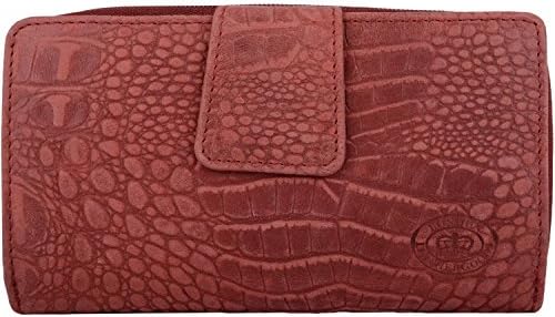 WYE LEATHERWomens Genuine Leather Bi-Fold RFID Protected Clutch/Matinee Purse with Croc Design