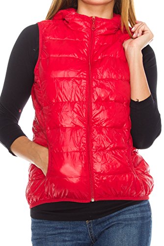 Angel Cola Womens Packable Hoodie Puffer Vest J9721 Red L Angel Cola Womens Packable Hoodie Puffer Vest J9721 Red L