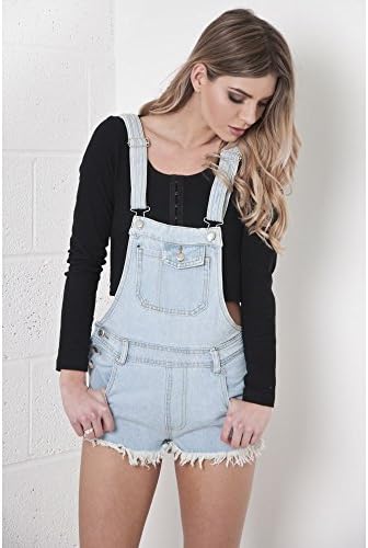 Miss Foxy Women's Denim Dungarees with Floral Back Pocket Detail 8 Blue