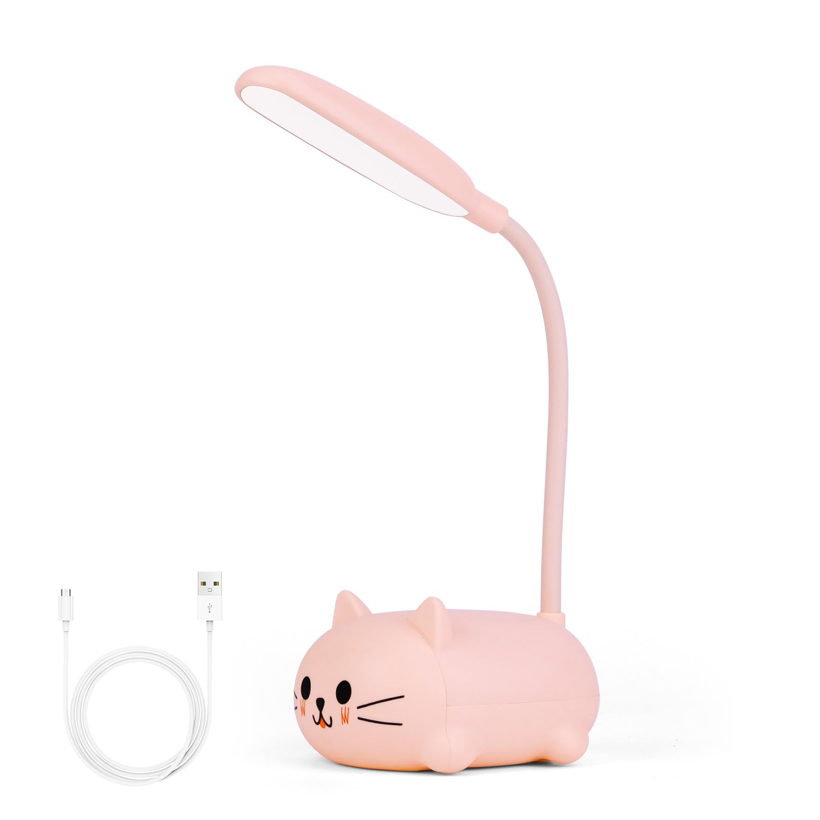 Kinberry LED Desk Lamp for Kids Children's Cute Cat Night Light Foldable Flexible Gooseneck Table Light USB Rechargeable Eye-Friendly Reading Light Girls Gifts for Bedroom Bedside Deco