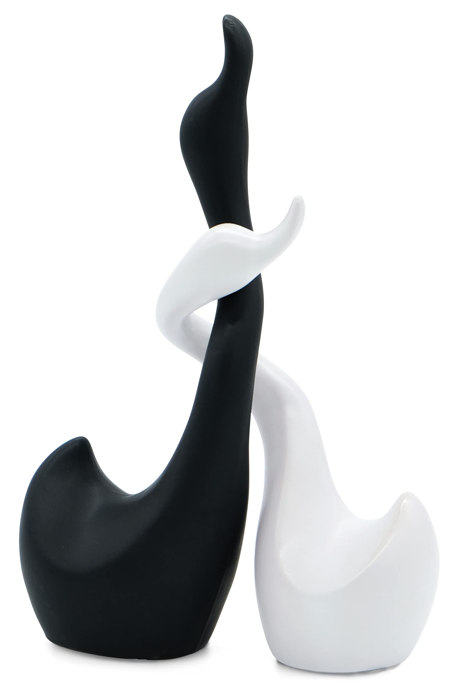 FeinKnick Loving swan couple – sculpture set of two swans made of ceramic in black and white – decorative figure 9”/23cm high – decoration swan for luck and harmony as a gift for Christmas