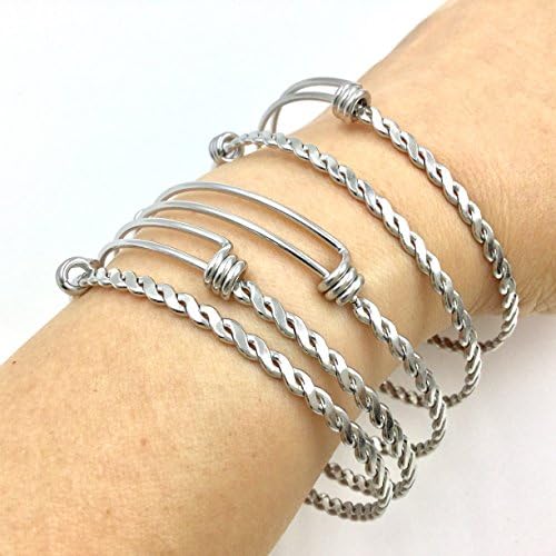bcraftiz 50 pcs Stainless Steel Adjustable Braided Twisted Wire Blank Bangle Bracelet 3 Loops Wrap 2.4 inches
