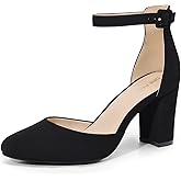 DREAM PAIRS Women's Closed Toe Chunky Heels Ankle Strap Low Block Heels Round Toe Dress Bridal Wedding Pumps Shoes