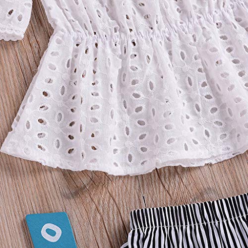 NUWFOR Infant Baby Girls Off Shoulder Solid Lace Tops+Striped Shorts+Headband Outfits (White,18-24 Months)