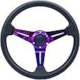 YEHICY 13.8”Car Racing Steering Wheel Neo Chrome Spokes Flat Drifting Universal Sport Steering Wheel with Aluminum Horn Button