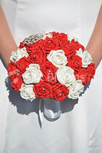 white foams with red rose