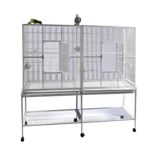 Double Flight Bird Cage with Divider Color: Platinum