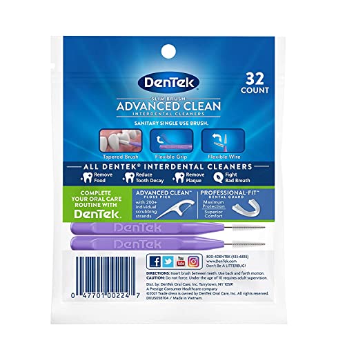 DenTek Slim Brush Interdental Cleaners Slim Brush for Extra Tight spaces 32Count 1Pack