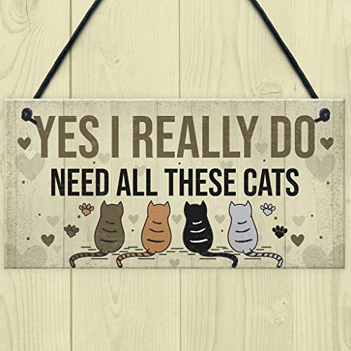 Mikilon YES I Really DO Need All These CAT Plaque Wooden Hanging Plaque Wall Door Decorative Sign Hanger Home Decoration Photo Props Favors (Beige)