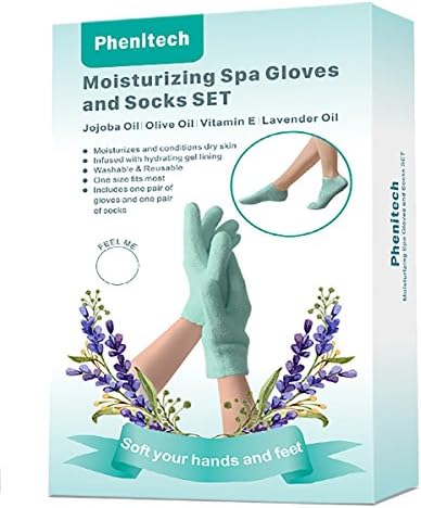 Gel Moisturizing Spa Gloves and Socks with Natural Essence for Dry Hand and Foot Repair Treatment with Large Size Fitting Men and Women Replenishing water for Hands Heels and Feet skin Overnight