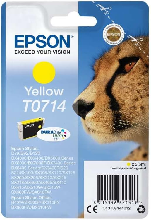 Epson T0714 Cheetah Yellow DURABrite Ultra Ink Cartridge Genuine