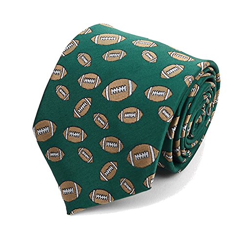 Men's Game Day Football Footballs Repeat Sports Necktie Tie (Green)