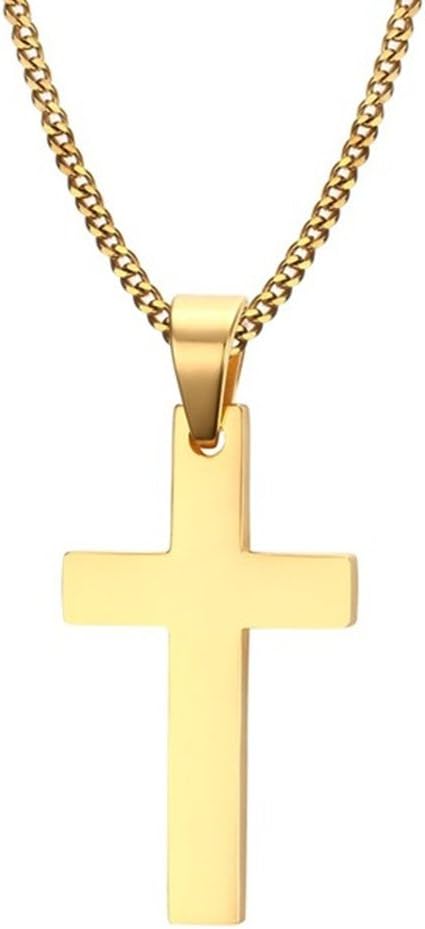 Yeshion Mens Cross Pendant Necklace Stainless Steel Link Chain Statement Necklaces (Gold)