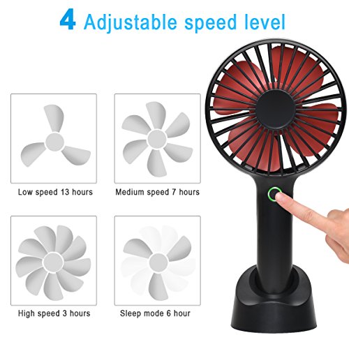 YIHUNION Mini Handheld Fan Portable, Hand Held Personal Fan Rechargeable Battery Operated Powered Cooling Desktop Electric Fan with Base, 2500mAh Battery 4 Modes for Home Office Travel Outdoor (Black)