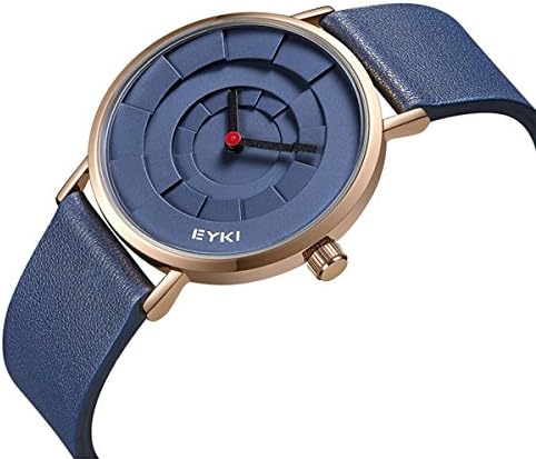 Men Watch Unique Deep Blue Dial Leather Fashion Wrist Watches for Men Dress Waterproof Two Tone