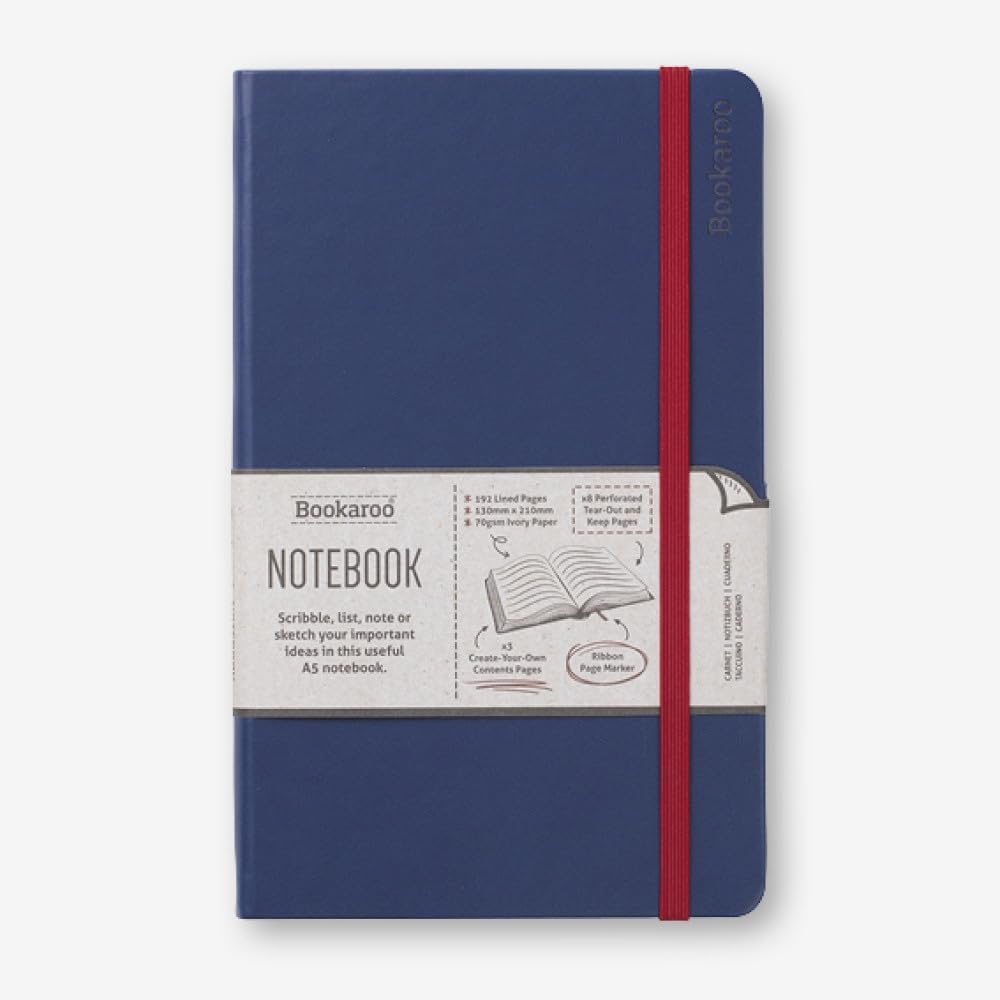 IF Bookaroo Notebook A5 Journal - Navy, Classic Ruled Notebook, Hard Cover with Soft PU, (A5) 21.5 x 13.5cm, 192 Pages