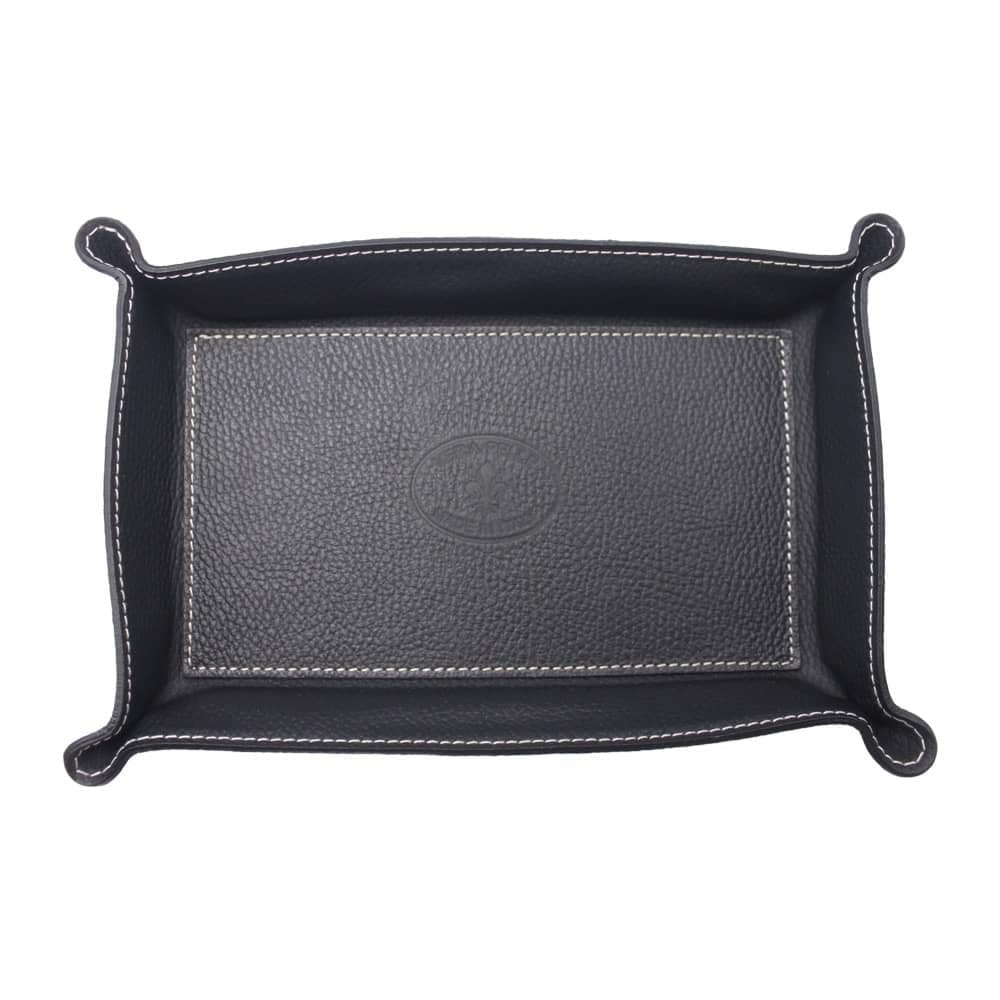 FrasiBags Genuine Leather Pocket Tray Made in Italy, Large Rectangular Leather Storage Tray (Black)